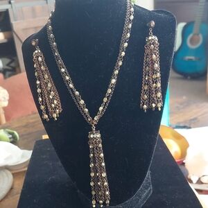 Elegant Bronze And Crystal Tassel Jewelry Set By Seasonal Whispers
